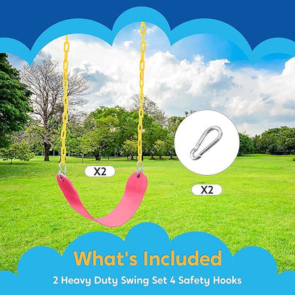 TURFEE 2 Packs Heavy Duty Swing Seat, Swing Set Accessories Replacement with 4 Snap Hooks for Kids Outdoor Play Playground, Trees, Swingsets, Playground(Pink)