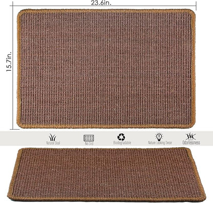 Cat Scratching Mat, 23.6 x 15.7inch Sisal Cat Scratchers for Indoor Cats with Velcro Tapes,Stick on Floor Wall Cat Scratcher,Horizontal Cat Scratcher Protect Carpets and Sofas (Dark Brown)…