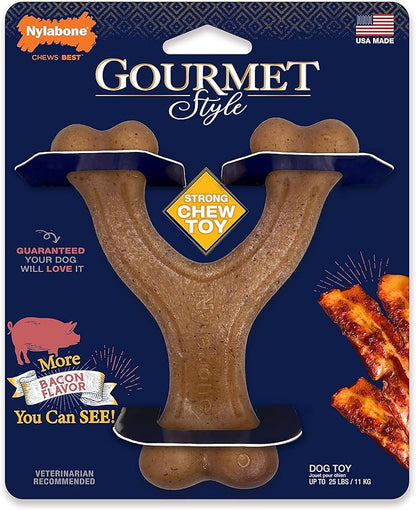 Nylabone Gourmet Style Wishbone Strong Chew Toy for Dogs, Bacon Flavor, Small - Up to 25 lbs, 1 Count
