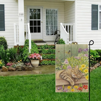 Sleeping Cat Garden Flag Double Sided Home Decorative, Spring Summer Garden Flag Lawn Yard House Outdoor Decor 12 x 18 inch