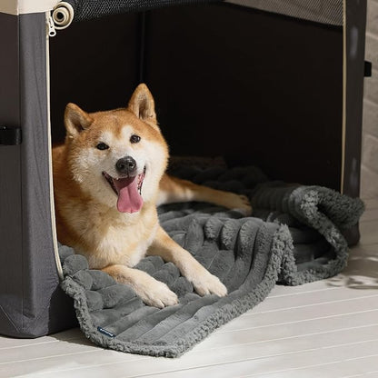 Bedsure ComfyFleece™ Waterproof Dog Blankets for Large Dogs - Soft Pet Cat Blanket Corduroy Fleece for Couch Protector Washable, Cozy Calming Reversible Furniture Protection,40"x50", Warm Grey