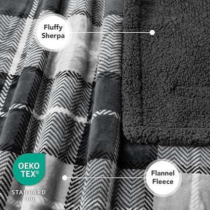 PetAmi Dog Blanket for Medium Large Dogs, Pet Bed Blanket Cat Puppy Kitten, Fleece Furniture Couch Cover Protector Sofa Car, Soft Sherpa Dog Throw Plush Reversible Washable, 40x60 Plaid Dark Gray