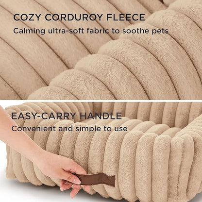 Bedsure ComfyFleece™ Washable Dog Bed for Medium Dogs - Cute Furry Puppy Beds, Rectangle Orthopedic Corduroy Fleece Pet Beds with Removable Zipper Cover, 43x30x8inches, Sandy Beige