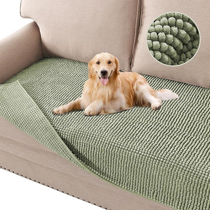 H.VERSAILTEX Plush Chenille Dog Bed Cover Thick Soft Sofa Cover for 3 Cushion Couch Anti Slip Couch Cover Furniture Protector for Dog, Pet, Cat (35" x 74", Sage)