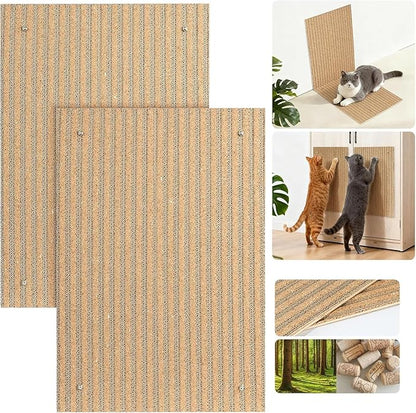 Natural Cork cat Scratch pad for Cats-cat Scratching Posts-cat scratchers for Indoor Cats-cat Scratcher Furniture for Wall & Floor - Natural Cork & Cardboard Blend, No Mess Splinters Easy Clean-2-Pack