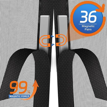 Magnetic Screen Door Mesh Left Right Side Opening Upgraded PET Material Mesh Stronger Than Fiberglass and Polyester,Keep Bugs Out,Pet & Kid Friendly Screen Size 74'' X 82''