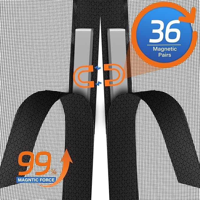 Magnetic Screen Door Upgraded PET Mesh Stronger Than Fiberglass and Polyester,Hands Free,Keeps Bugs Out,Pet & Kid Friendly,Suitable for Sliding Door,Large Patio Door and French Door-60''x96''