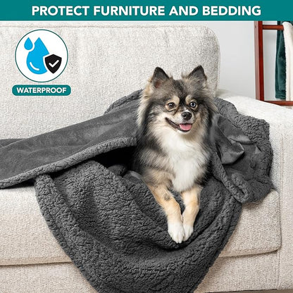 PetAmi Waterproof Dog Blanket for Small Medium Dog Puppy Cat Throw for Couch Cover Leakproof Protection, Sherpa Fleece, Reversible Soft Washable 29x40 Gray Gray