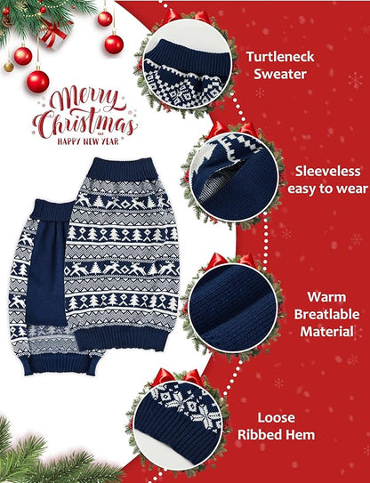 Dog Christmas Sweater, Soft Warm Pet Clothes Coat for Small Medium Large Dogs and Cats Boy Girl, Fall Cozy Holiday Turtleneck Knitting Collar Pullover Pup Outfit Costume for Thanksgiving New Year