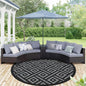 GENIMO 10' Round Outdoor Rug for Patios Clearance, Reversible Plastic Straw Rugs, RV Camping Mat for Camper, Balcony, Backyard, Picnic, Deck, Black & Gray