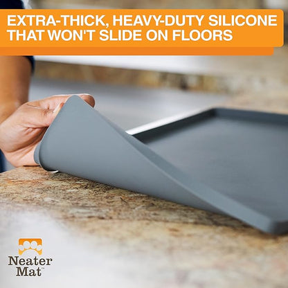 Neater Pet Brands Neater Mat Pet Mats for Food and Water, Cat & Dog Bowl Mat Waterproof Silicone, Feeding Tray, Dog Food Mats for Floors, Placemat w/Raised Edge for Under Bowls, 32" x 24", Grey