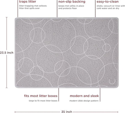 Ubbi Pet Cat Litter Mat, Non-Slip Litter Trapping Mat for Litter Box Area, Easy-Clean Floor Protection, Modern Design, Gray