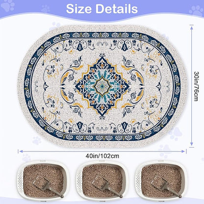 Bienbee Cat Litter Mat, 40" x 30" Jumbo Size Litter Box Mat Rug with Non-Slip Bottom, Urine and Water Proof, Easy to Clean Cat Supplies Essentials for Indoor Kitty Kitten Floor, Blue XL