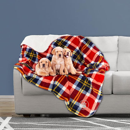 Waterproof Pet Blanket - 50x60 Reversible Plaid Throw Protects Couch, Car, Bed from Spills, Stains, or Fur - Dog and Cat Blankets by Petmaker (Red)