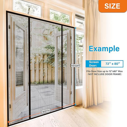 Double Door Fiberglass Magnetic Screen Door，Screen Door Mesh，Keep Bugs Out, Heavy-Duty Mesh Curtain,Pet and Kid Friendly, Works with Front Doors, Sliding Doors（64x80 Inch