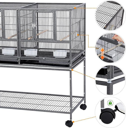 Yaheetech Stackable Divided Breeder Breeding Parakeet Bird Cage for Canaries Cockatiels Lovebirds Finches Budgies Small Parrots with Detachable Rolling Stand, Black