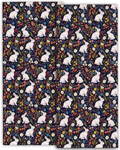 Cute Rabbit Hand Towels - 2 Pack, 14.5" X 28",Soft Microfiber Polyester Dark Towel Set with Adorable Bunny and Floral Pattern,for Fun Bathroom Kitchen Spa Hotel Decor Gifts Women Girls