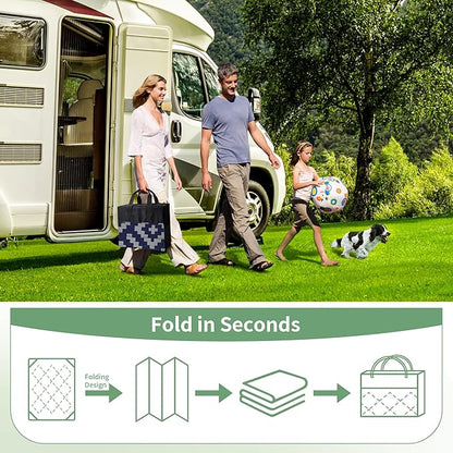 GENIMO Outdoor Rug for Patio Clearance, 10'x14' Waterproof Camping Mat, Reversible Plastic Straw Rugs for RV, Camper, Balcony, Backyard, Picnic, Deck (Blue & Grey)