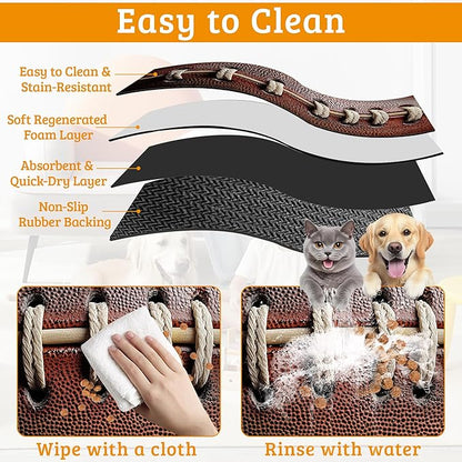 Football Texture Feeding Mat,Laces Stripes Absorbent Quick-Dry Cat Dog Food and Water Bowl Mats,Non-Slip Rubber Backing Mat,Cat Dog Accessories Supplies 16" x 24"