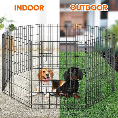 Yaheetech 30" High 8 Panel Foldable Metal Dog Exercise Pen Pet Playpen Dog Fence Outdoor & Indoor Use for Small Animals with Door Black