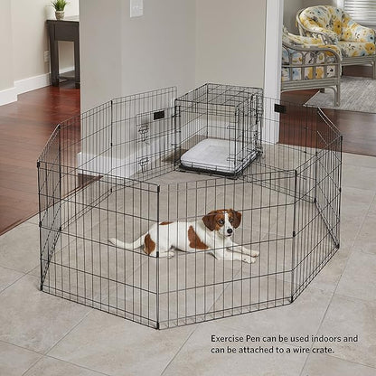 MidWest Homes for Pets Folding Metal Dog Exercise Pen, Indoor/Outdoor Playpen with No Door, Provides 16 Sq Feet of Play Space, 42-Inches Tall, Black E-Coated