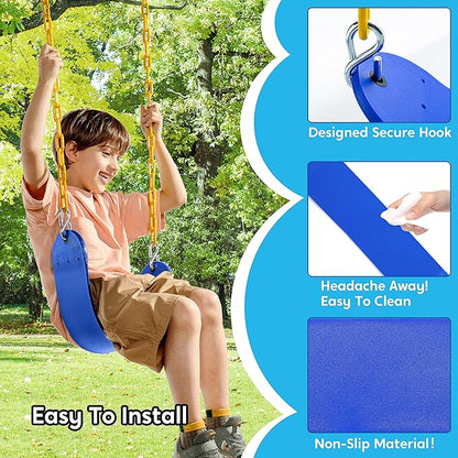 TURFEE 2 Pack Swing for Outdoor Swing Set, Swing Seat Replacement Kit with 66" Heavy Duty Chains, 4 Snap Hook for Kids Outdoor Play Playground, Trees, Playground (Blue)