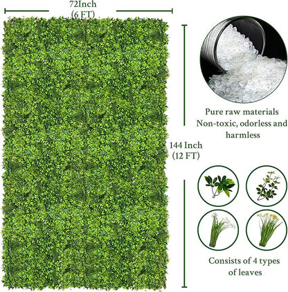 Artificial Plant Wall Roll: 72 X144 in (72 sqft) UV-Anti Ivy Privacy Fence Screen Faux Greenery Panels Backdrop Boxwood Ivy Vine Leaf Hedge Fence for Indoor Outdoor Green Decor