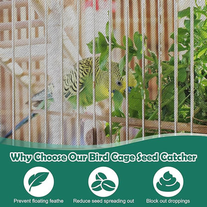 2 Pack Bird Cage Seed Catcher Guard, Bird Cage Cover,Heavy Duty Adjustable Nylon Mesh Netting Seed Catche for Parrot Parakeet Macaw African(XL-118’’*14.9’’)