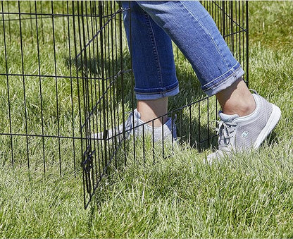 MidWest Homes for Pets Folding Metal Dog Exercise Pen, Indoor/Outdoor Playpen with Secure Door, Provides 16 Sq Feet of Play Space, 30-Inches Tall, Black E-Coated