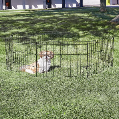 MidWest Homes for Pets Folding Metal Puppy / Dog Exercise Pen, Indoor/Outdoor Playpen with No Door, Provides 16 Sq Feet of Play Space, 18-Inches Tall, Black E-Coated