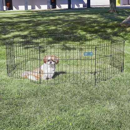 MidWest Homes for Pets Folding Metal Puppy / Dog Exercise Pen, Indoor/Outdoor Playpen with No Door, Provides 16 Sq Feet of Play Space, 18-Inches Tall, Black E-Coated