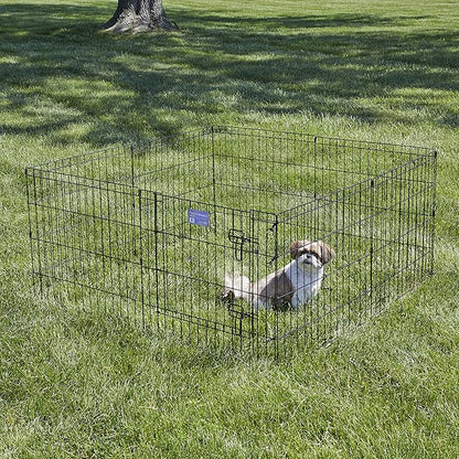 MidWest Homes for Pets Folding Metal Puppy / Dog Exercise Pen, Indoor/Outdoor Playpen with Secure Door, Provides 16 Sq Feet of Play Space, 24-Inches Tall, Black E-Coated